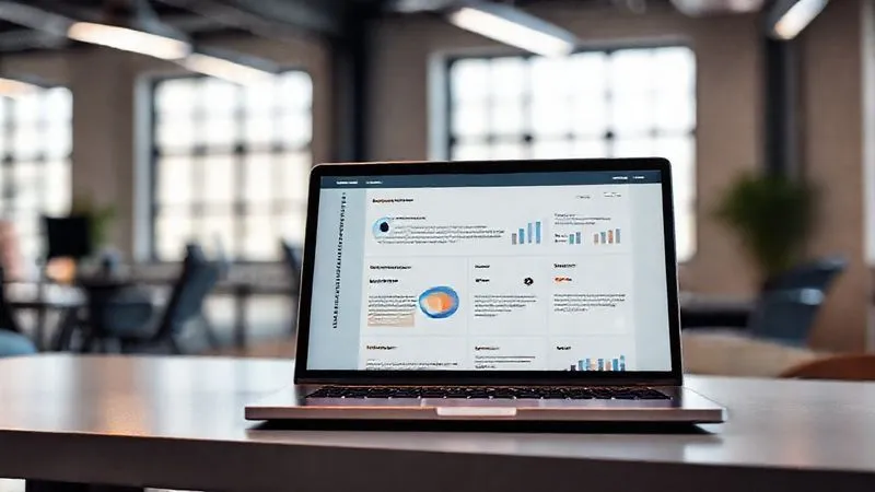 Photorealistic image of a sleek, modern digital portfolio displayed on a high-resolution laptop screen, with charts and positive testimonials clearly visible. The laptop is on a minimalist desk in a bright, airy co-working space, with a confident digital nomad subtly blurred in the background, working. Professional photography, 8K, cinematic lighting, sharp focus on the portfolio details, depth of field, shot on a high-end DSLR.