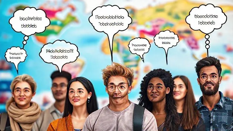 A photorealistic image of a diverse group of people representing different digital nomad personas, each with thought bubbles above their heads illustrating their unique motivations (e.g., "learn new skills," "explore the world," "career change") and challenges (e.g., "slow internet," "loneliness," "time zones"). The background is a vibrant, blurred collage of global travel destinations. Professional photography, 8K, cinematic lighting, sharp focus on the individuals, depth of field.