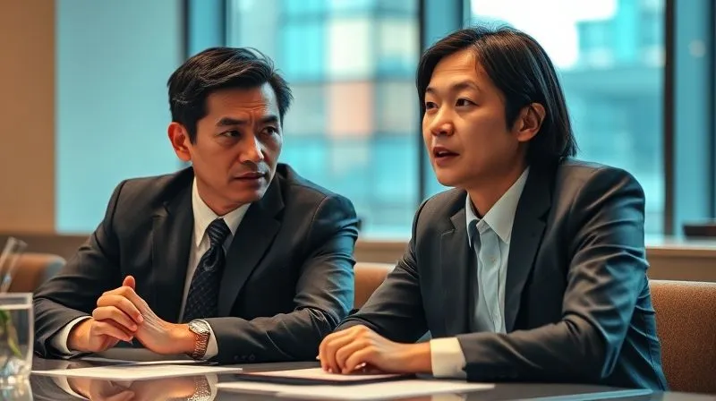 A photorealistic image of two business people, one from a Western culture and one from an East Asian culture, sitting at a table. The Western person is leaning forward, actively listening with an open posture, while the East Asian person is speaking calmly. Subtle cultural cues in their attire and setting. Cinematic lighting highlighting their focused expressions, 8K hyper-detailed, professional photography, shot on a high-end DSLR, conveying cross-cultural communication and active listening.
