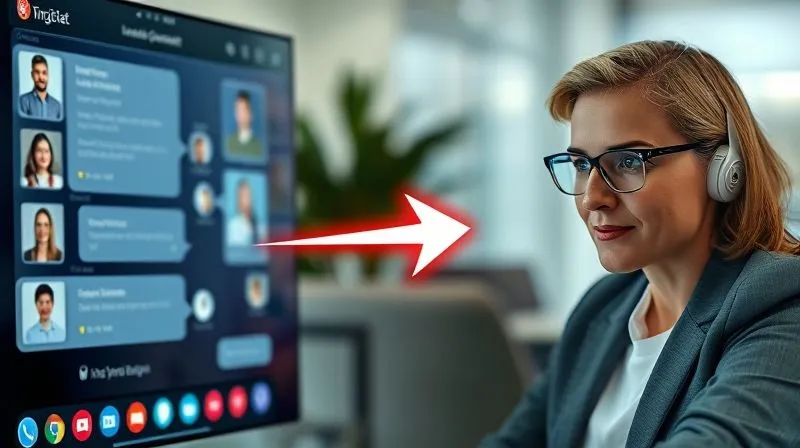 A photorealistic image depicting a seamless transition: on the left, a vibrant online chat interface with interconnected profiles; on the right, a professional consultant (digital nomad style) engaged in a focused video call with a potential client. A subtle glowing arrow indicates the flow from online interaction to direct consultation. Cinematic lighting, sharp focus on the consultant and the video call, depth of field blurring the chat interface. 8K hyper-detailed, professional photography, shot on a high-end DSLR.