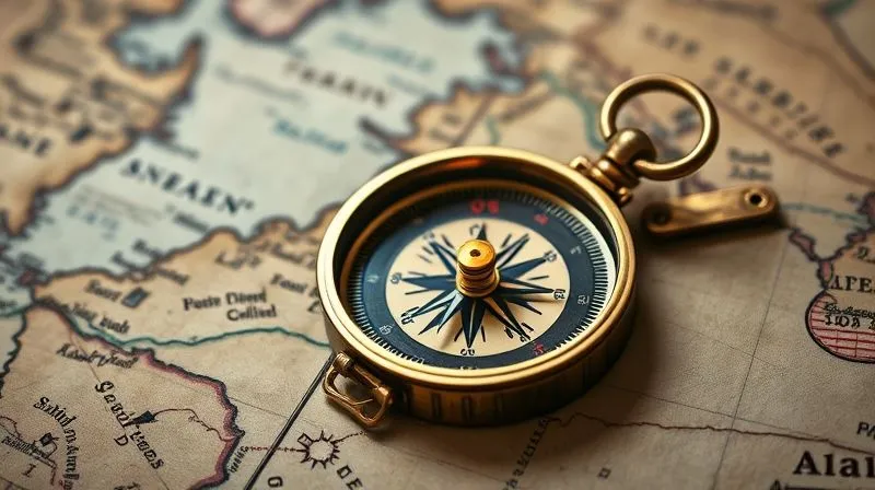 A photorealistic image of a vintage brass compass with a glowing needle pointing precisely to a single, vibrant spot on a worn, antique map. The map shows intricate details of various regions, but the focus is clearly on the chosen destination. Cinematic lighting highlights the compass and the map, creating a sense of clarity and purpose. Sharp focus on the compass, with a gentle depth of field blurring the surrounding map. 8K hyper-detailed, professional photography, shot on a high-end DSLR.