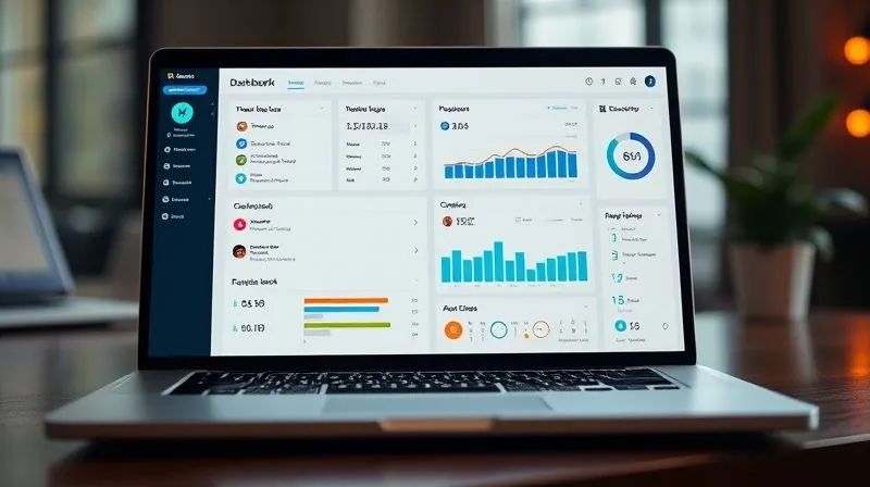 A well-organized digital dashboard on a laptop screen, showing tasks and progress bars, with a minimalistic interface, photorealistic, professional photography, 8K, cinematic lighting, sharp focus, depth of field, shot on a high-end DSLR.
