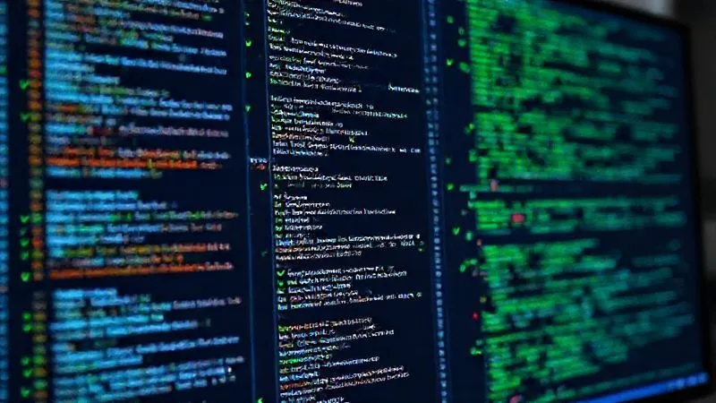 A photorealistic image of a complex code editor interface on a large monitor, with green checkmarks indicating successful tests and a small red bug icon highlighted. Cinematic lighting, sharp focus on the code, depth of field, 8K hyper-detailed, professional photography.