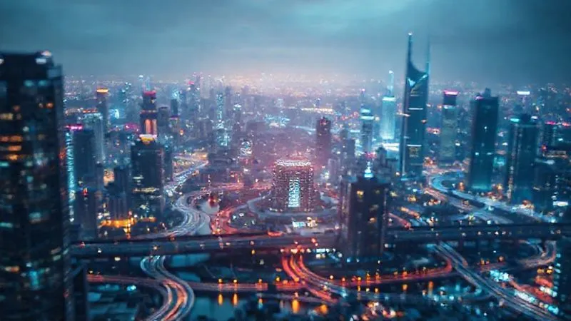 A photorealistic, professional photography of a futuristic cityscape with data streams flowing like rivers between glowing buildings, representing interconnected systems and AI. Cinematic lighting with neon accents, sharp focus on the central data hub, depth of field blurring the distant city, 8K hyper-detailed, shot on a high-end DSLR, conveying advanced technology and seamless integration.