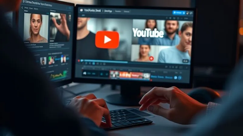 A photorealistic, professional photography shot of a video editor's screen showing a YouTube ad creative being meticulously refined, with clear text overlays and a prominent call-to-action button. Cinematic lighting, sharp focus on the screen details, depth of field blurring the hands and keyboard, 8K hyper-detailed, shot on a high-end DSLR.