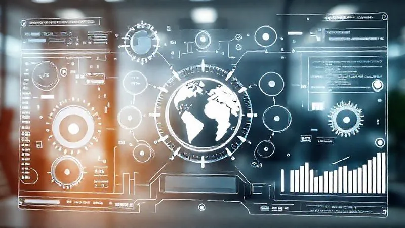 A photorealistic image of a complex but visually clean digital dashboard showing various automated processes flowing seamlessly, represented by interconnected gears and data streams. A globe icon is subtly integrated, indicating global reach. Cinematic lighting highlights the efficiency and interconnectedness, sharp focus on the central dashboard, depth of field blurring a background of a modern, minimalist workspace. 8K hyper-detailed, professional photography, shot on a high-end DSLR.