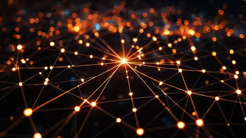 A photorealistic, professional photography, 8K image of a complex, interwoven network of glowing lines, starting from a single bright node and expanding outwards, connecting to many other nodes of varying sizes and colors, symbolizing the growth and scaling of partnerships. Cinematic lighting, sharp focus on the central node and its expansion, depth of field blurring the background. The image evokes a sense of continuous growth and interconnectedness.