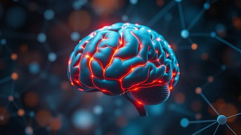 A photorealistic image of a brain with glowing, vibrant neural pathways indicating intense focus and activity, surrounded by a subtle digital network, against a soft, blurred background, cinematic lighting, sharp focus on the brain, depth of field. Professional photography, 8K, shot on a high-end DSLR.
