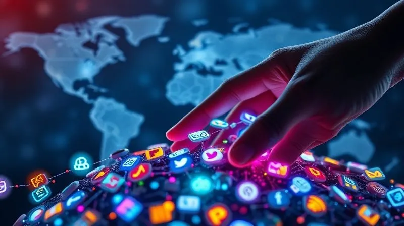 Photorealistic, professional photography, 8K, cinematic lighting, sharp focus, depth of field, shot on a high-end DSLR. A hand gently sifting through a pile of glowing, interconnected digital icons, each representing a different online community or interest group. The background is a soft, blurred representation of a world map, emphasizing the global nature of these connections, with a focus on selection and quality over quantity. The mood is discerning and thoughtful.