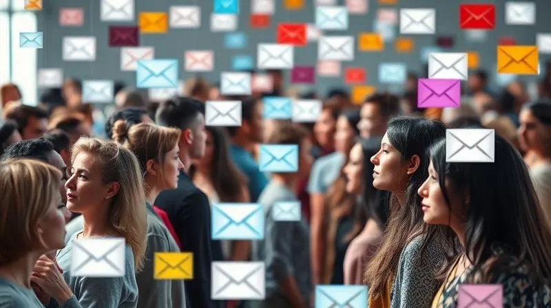 Photorealistic image of a diverse group of people, each represented by a unique icon or color, flowing into different segmented channels, symbolizing email list segmentation and personalization. The channels lead to tailored messages, with cinematic lighting, sharp focus on the segmentation process, 8K hyper-detailed, professional photography, shot on a high-end DSLR.