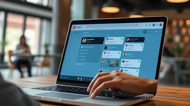 A photorealistic, professional photography, 8K, cinematic lighting, sharp focus, depth of field, shot on a high-end DSLR, showing a digital nomad's laptop screen displaying a Trello board with Butler automation rules highlighted, visually representing gears turning and tasks flowing automatically, with a relaxed hand hovering over the keyboard. The background is a blurred, vibrant co-working space.