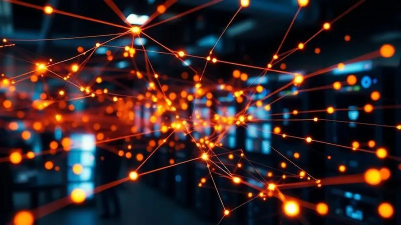 photorealistic, professional photography, 8K, cinematic lighting, sharp focus, depth of field, shot on a high-end DSLR. A network of glowing lines and nodes symbolizing a fast, optimized website architecture, with data packets flowing smoothly across different devices (laptop, tablet, smartphone) and global servers. The visual emphasizes speed, responsiveness, and seamless connectivity.