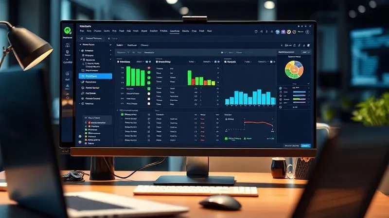 A photorealistic image of a complex Notion database view, showcasing advanced features like 'Rollups', 'Relations', and 'Formulas' in action. The screen displays a project tracker with progress bars, calculated dates, and aggregated data from linked tasks and resources. Cinematic lighting, sharp focus on the detailed Notion interface, depth of field blurring a modern, ergonomic desk setup. 8K hyper-detailed.