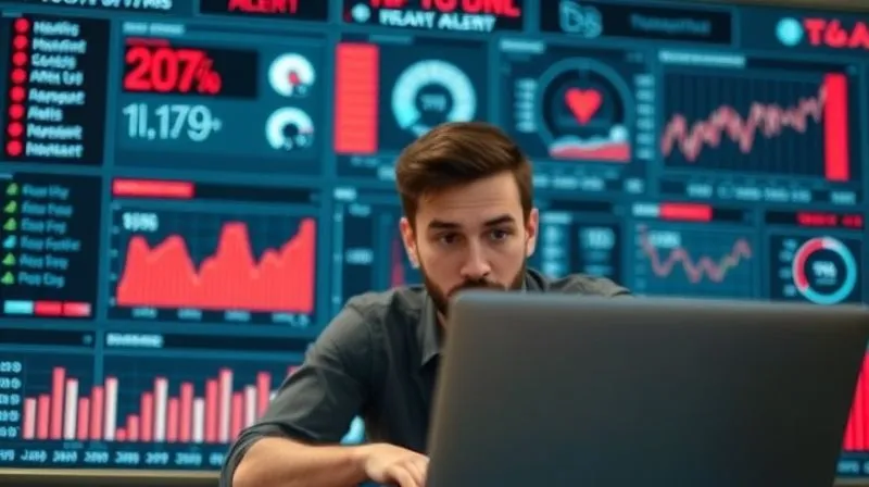 photorealistic, professional photography, 8K, cinematic lighting, sharp focus, depth of field, shot on a high-end DSLR, a complex digital marketing dashboard showing red alerts and low conversion rates, with a blurred background of a person looking puzzled at a laptop, conveying a sense of confusion and frustration.