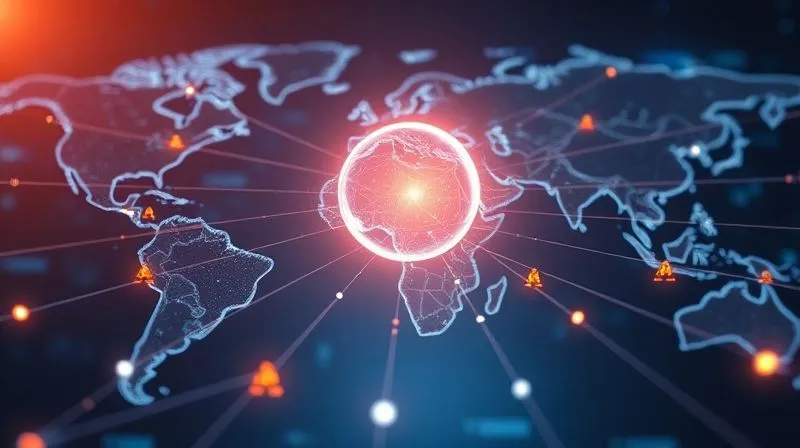 photorealistic, professional photography, 8K, cinematic lighting, sharp focus, depth of field, shot on a high-end DSLR. A digital 'net' or 'web' of light, subtly glowing, extending from a central glowing sphere (representing a website or brand) to various stylized digital nomad figures scattered across a blurred global map background. The net should symbolize retargeting and connecting with a dispersed audience, with lines of light drawing back to the central sphere. The scene should be futuristic and dynamic.
