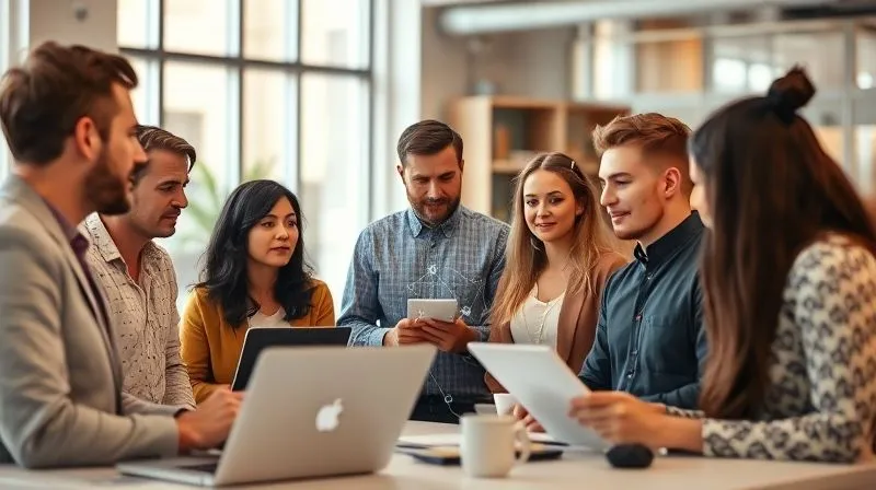 A photorealistic, dynamic image depicting a diverse group of professionals from different backgrounds (digital nomads, freelancers, entrepreneurs) networking and exchanging ideas in a modern, light-filled co-working space. Some are looking at laptops, others engaging in animated conversation, with subtle digital connections (like glowing lines) linking them. Cinematic lighting, sharp focus on the interactions, depth of field blurring the background. 8K hyper-detailed, shot on a high-end DSLR.