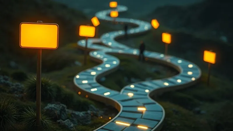 A photorealistic image of a winding, complex digital pathway with several glowing, abandoned signposts and a few lost digital figures, symbolizing leads getting sidetracked or lost in the sales funnel. Cinematic lighting, sharp focus on the path, depth of field. 8K, professional photography.